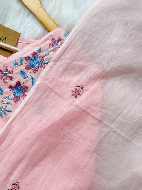 Mul Cotton Embroidered Kurti Set – Comfortable & Stylish Ready-to-Wear Outfit