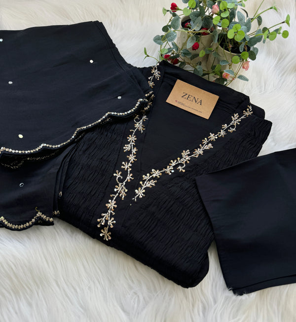 Mul Chanderi Hand Detailed Anarkali Set – Elegant Festive Wear