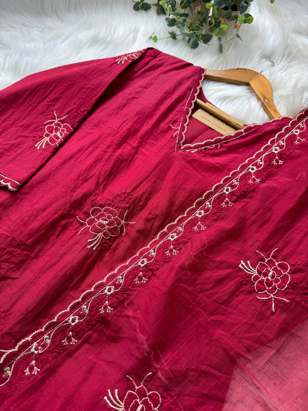 Premium Mul Chanderi Embroidered A-Line Kurti Set ✨