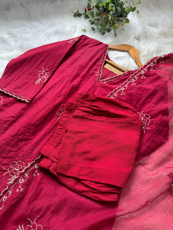 Premium Mul Chanderi Embroidered A-Line Kurti Set ✨