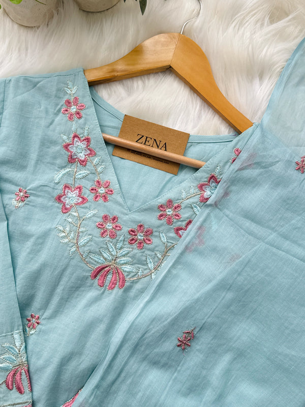 Mul Cotton Embroidered Kurti Set – Comfortable & Stylish Ready-to-Wear Outfit