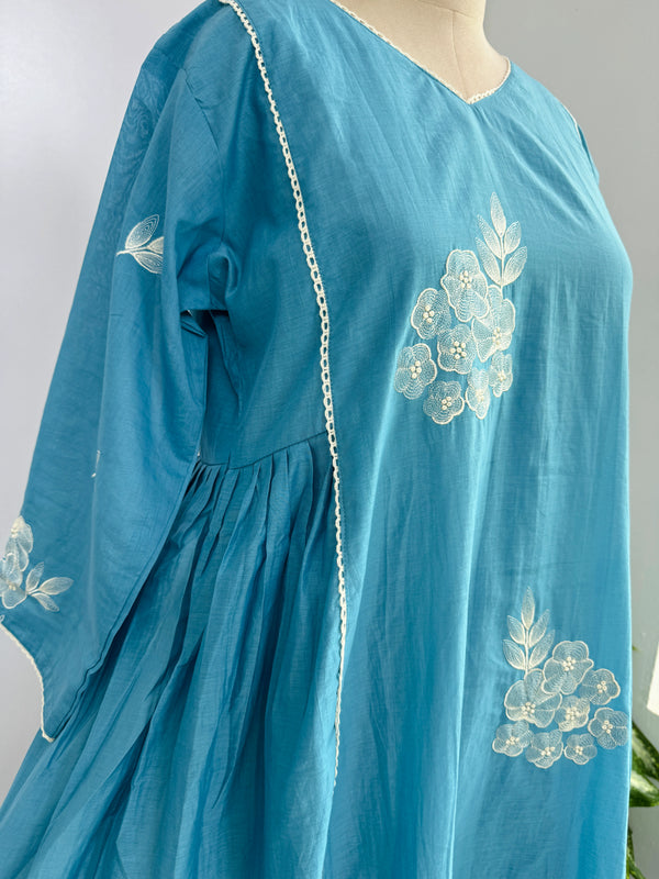 Mul Chanderi Embroidered Anarkali Kurti Set – Timeless Elegance, Effortless Style