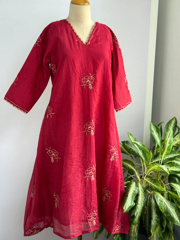 Premium Mul Chanderi Embroidered A-Line Kurti Set ✨