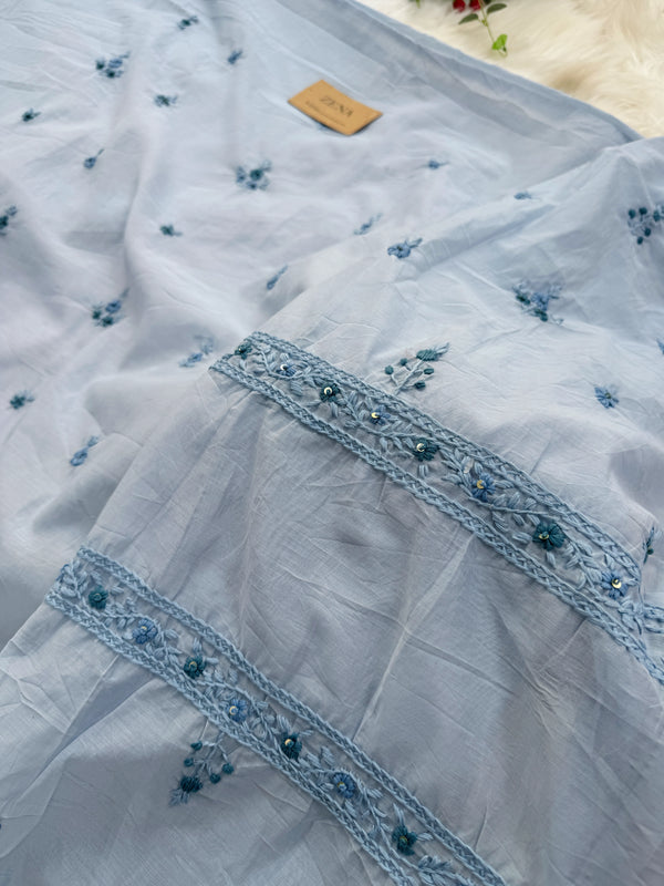 Mul Chanderi Unstitched Suit with Embroidery Details