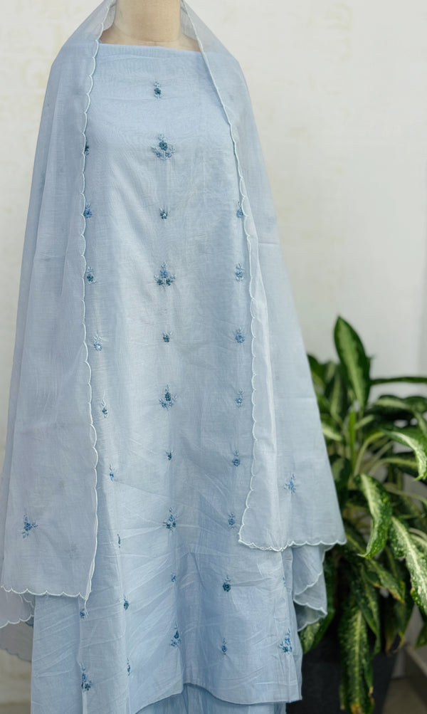 Mul Chanderi Unstitched Suit with Embroidery Details