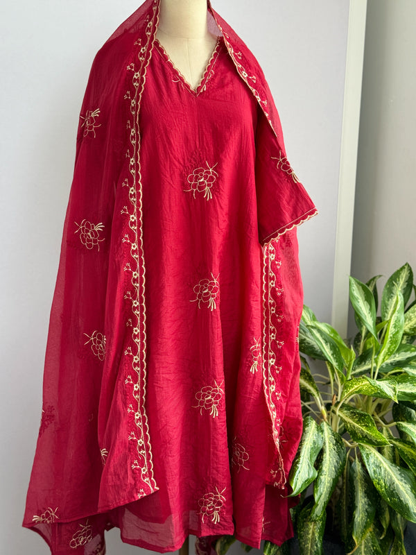 Premium Mul Chanderi Embroidered A-Line Kurti Set ✨