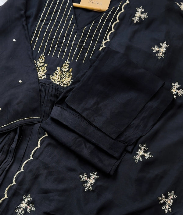 Mul Chanderi Handwork Anarkali Kurti Set – Regal Elegance, Ready to Wear