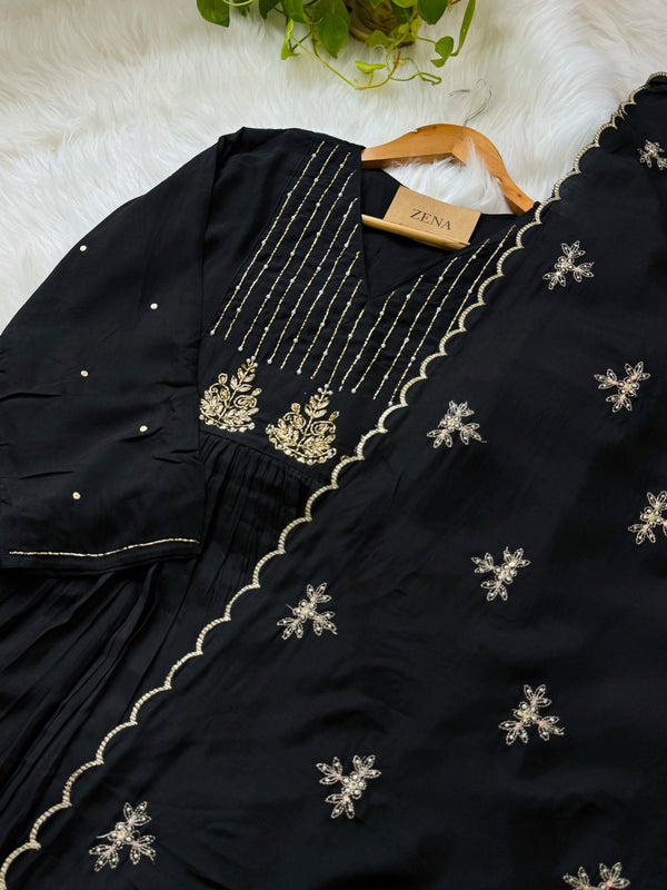 Mul Chanderi Handwork Anarkali Kurti Set – Regal Elegance, Ready to Wear