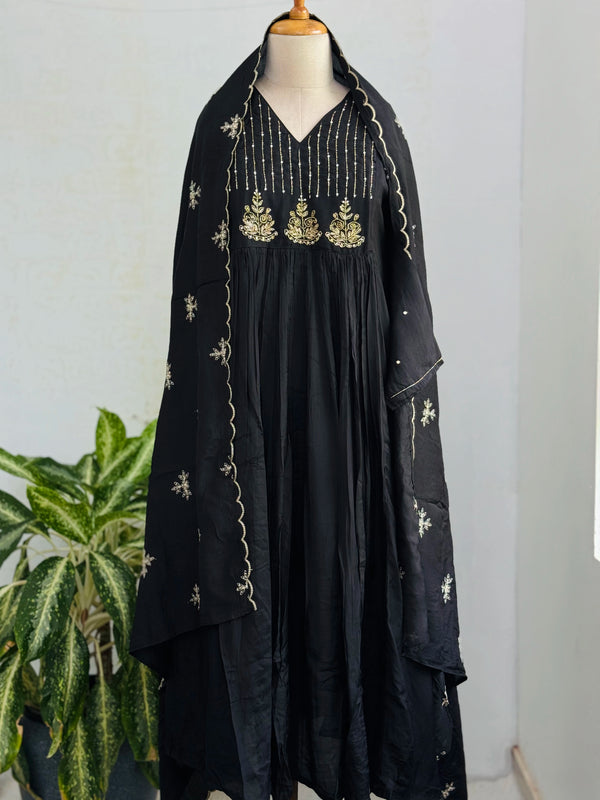 Mul Chanderi Handwork Anarkali Kurti Set – Regal Elegance, Ready to Wear