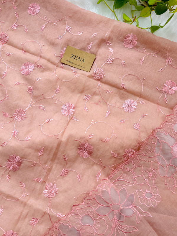 Premium Mul Chanderi Unstitched Embroidered Partywear Suit – Sophisticated & Stylish