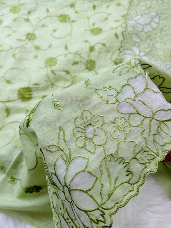 Premium Mul Chanderi Unstitched Embroidered Partywear Suit – Sophisticated & Stylish