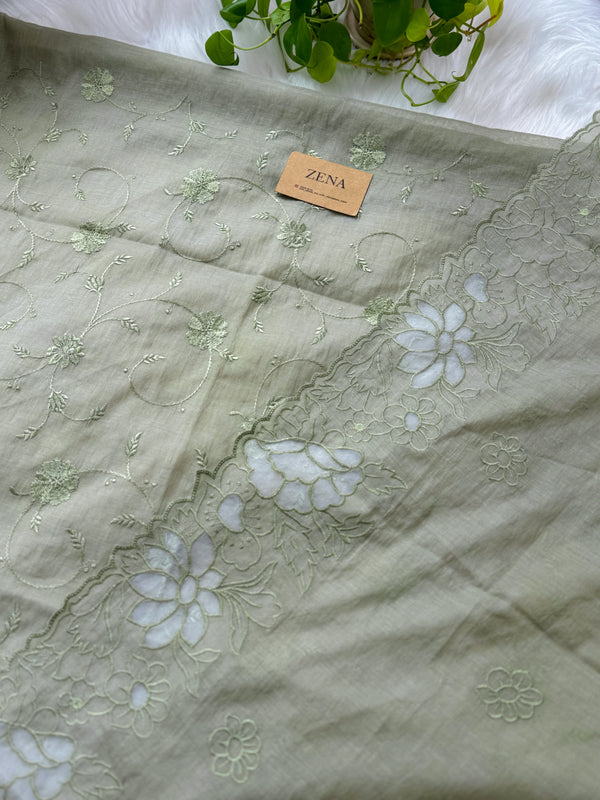 Premium Mul Chanderi Unstitched Embroidered Partywear Suit – Sophisticated & Stylish