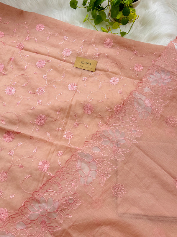 Premium Mul Chanderi Unstitched Embroidered Partywear Suit – Sophisticated & Stylish