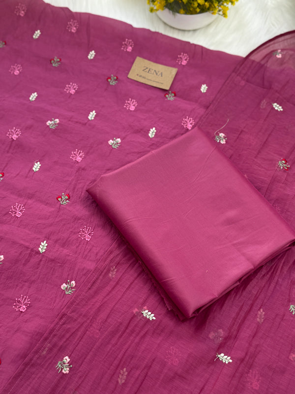 ✨ Mul Chanderi Unstitched Suit with Embroidery Buttis ✨