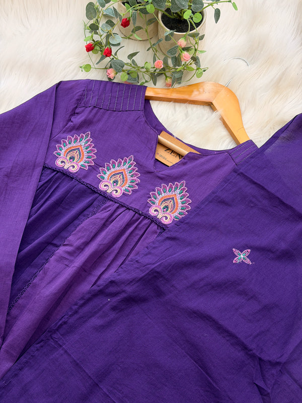 🌸 Pure Cotton Embroidered Anarkali Set 🌸