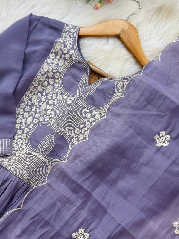 🌙 Mul Chanderi Embroidered Anarkali Set 🌙