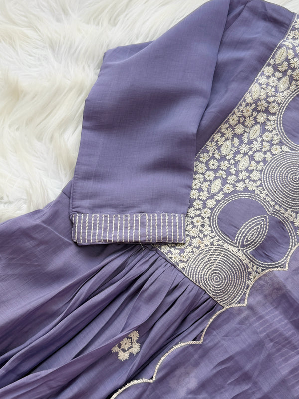 🌙 Mul Chanderi Embroidered Anarkali Set 🌙