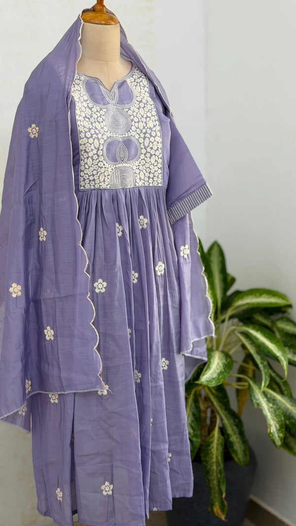 🌙 Mul Chanderi Embroidered Anarkali Set 🌙