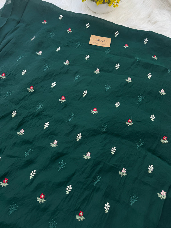 ✨ Mul Chanderi Unstitched Suit with Embroidery Buttis ✨