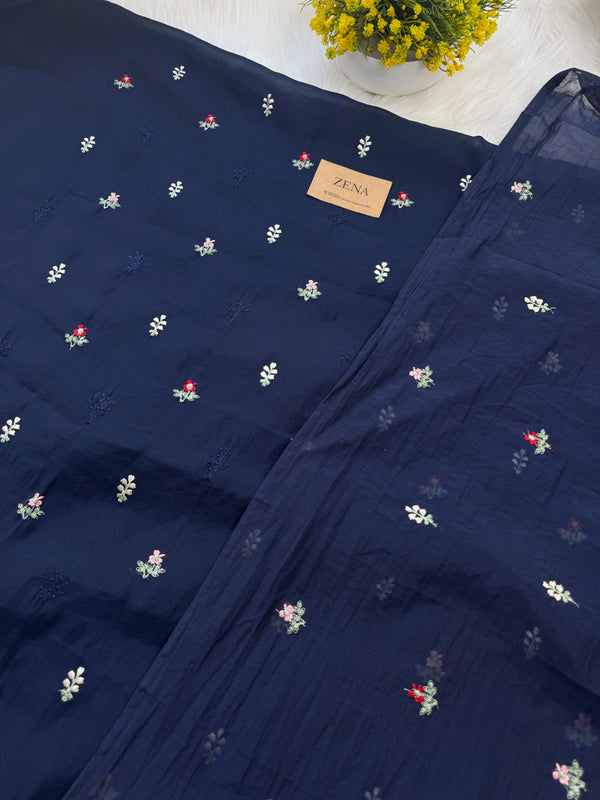 ✨ Mul Chanderi Unstitched Suit with Embroidery Buttis ✨