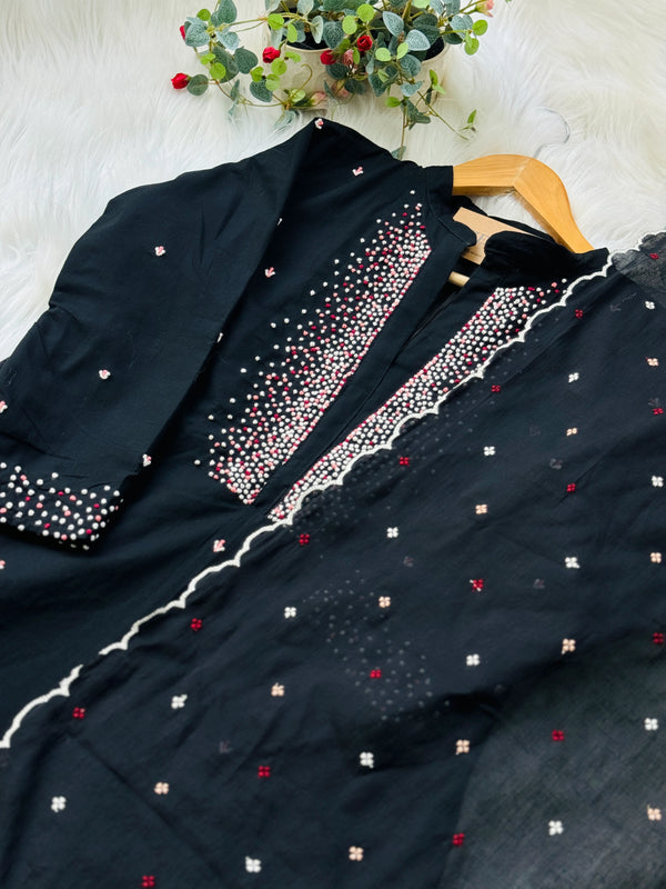 Premium Mul Cotton Handwork Kurti Set – French Knot Detailing