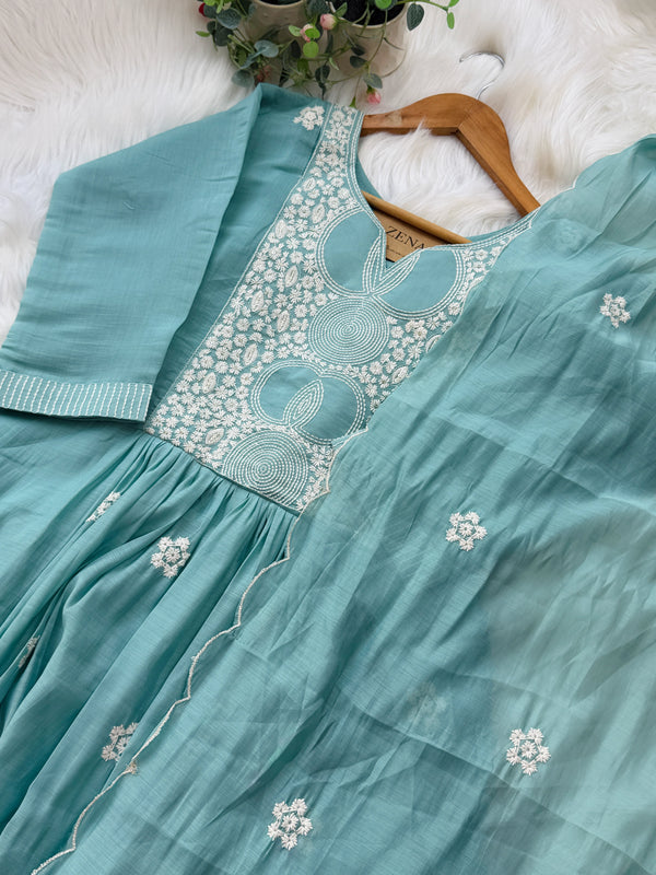 🌙 Mul Chanderi Embroidered Anarkali Set 🌙