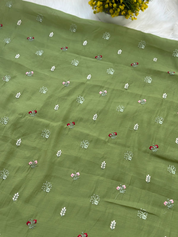 ✨ Mul Chanderi Unstitched Suit with Embroidery Buttis ✨