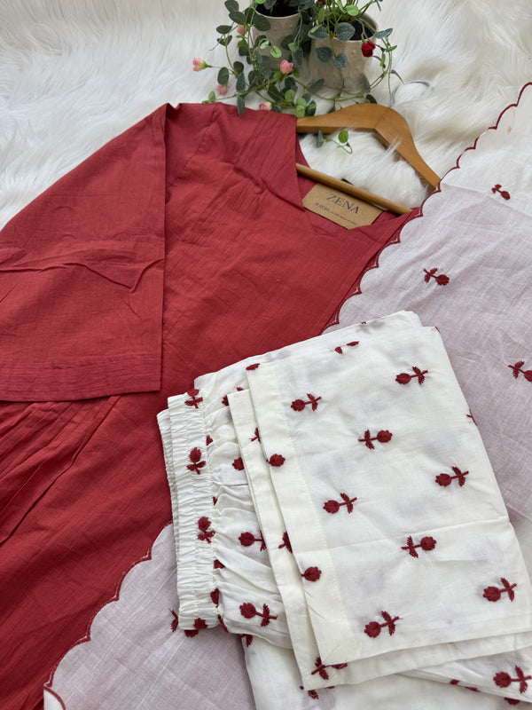 ๐ธ Pure Mul Cotton Embroidered Anarkali Set ๐ธ