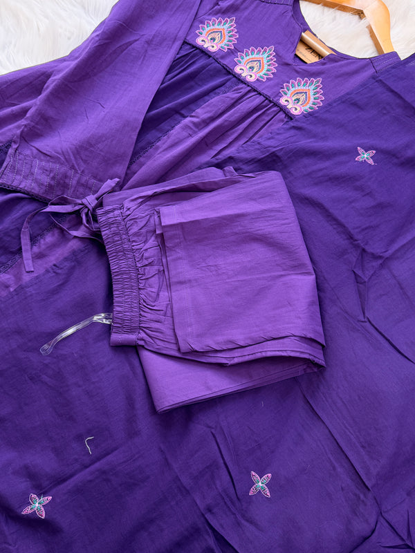 🌸 Pure Cotton Embroidered Anarkali Set 🌸