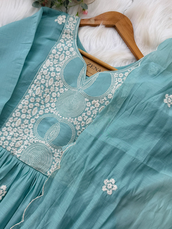 🌙 Mul Chanderi Embroidered Anarkali Set 🌙