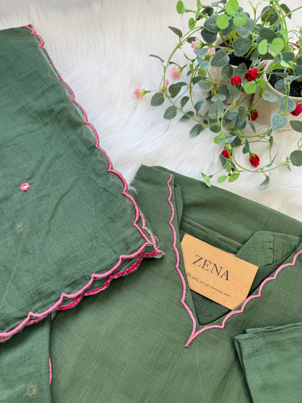 Premium Mul Chanderi Mirror Work A-Line Kurti Set – Shine with Subtle Elegance