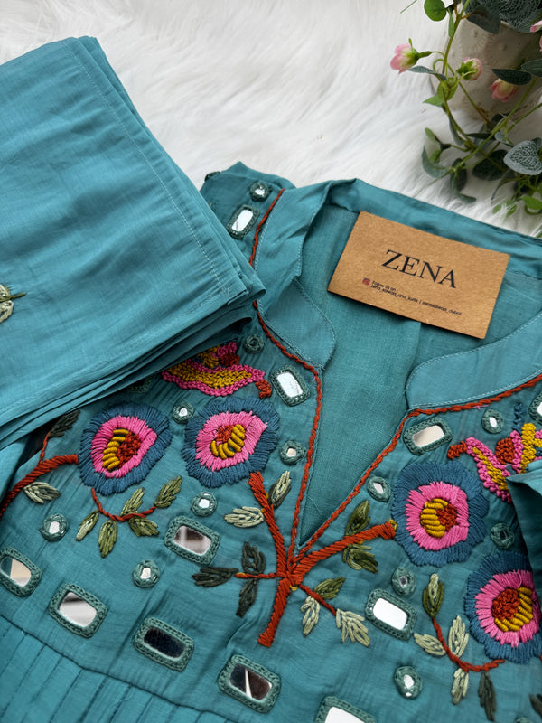 ✨ Pure Mul Chanderi Handwork Embroidered Mirror Work Anarkali Set ✨