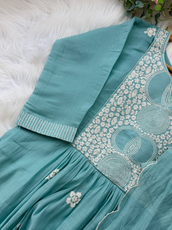 🌙 Mul Chanderi Embroidered Anarkali Set 🌙