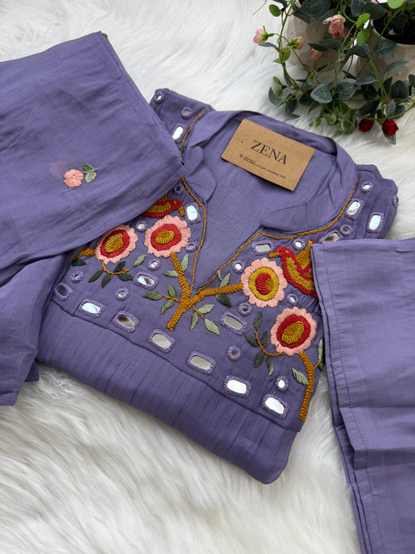 ✨ Pure Mul Chanderi Handwork Embroidered Mirror Work Anarkali Set ✨