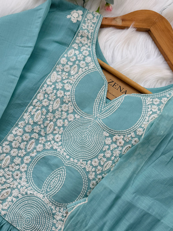 🌙 Mul Chanderi Embroidered Anarkali Set 🌙