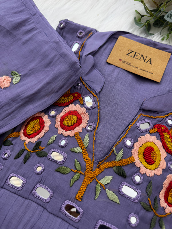 ✨ Pure Mul Chanderi Handwork Embroidered Mirror Work Anarkali Set ✨