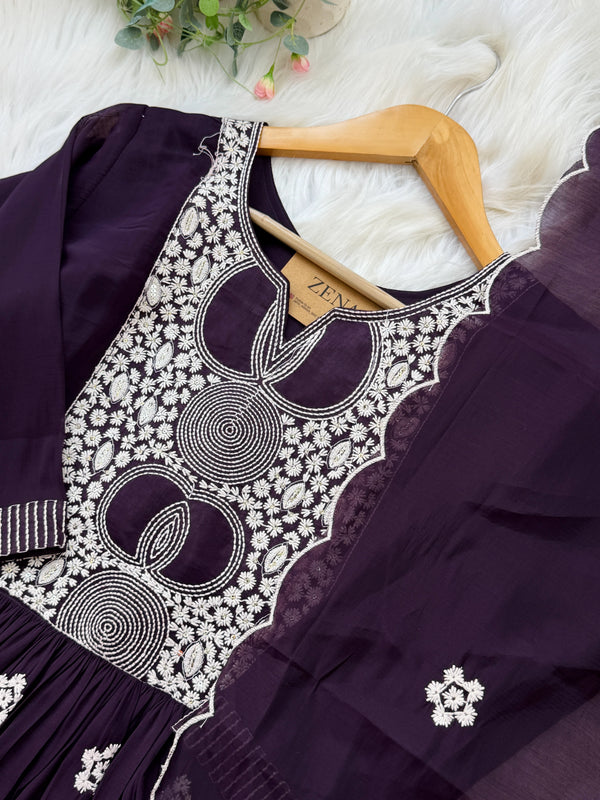 🌙 Mul Chanderi Embroidered Anarkali Set 🌙
