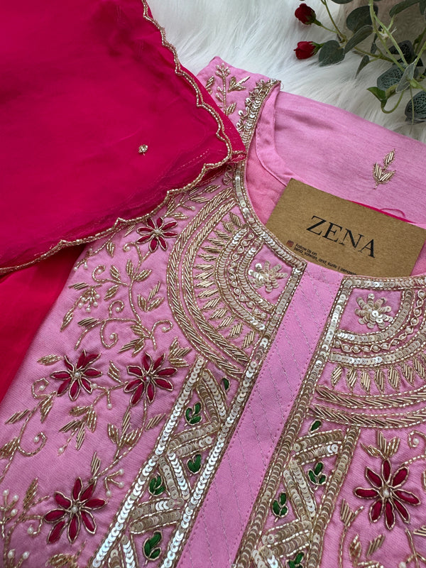 ✨ Pure Dola Silk Handwork Party Wear Suit with Organza Dupatta ✨