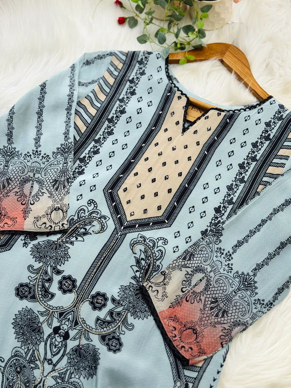 ✨ Pure Crepe Hand-Detailed Party Wear Kurti Set ✨