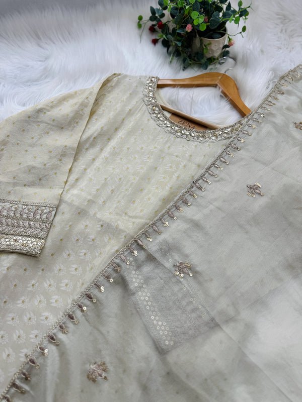 ✨ Tissue Silk Handwork Party Wear Suit with Organza Dupatta ✨