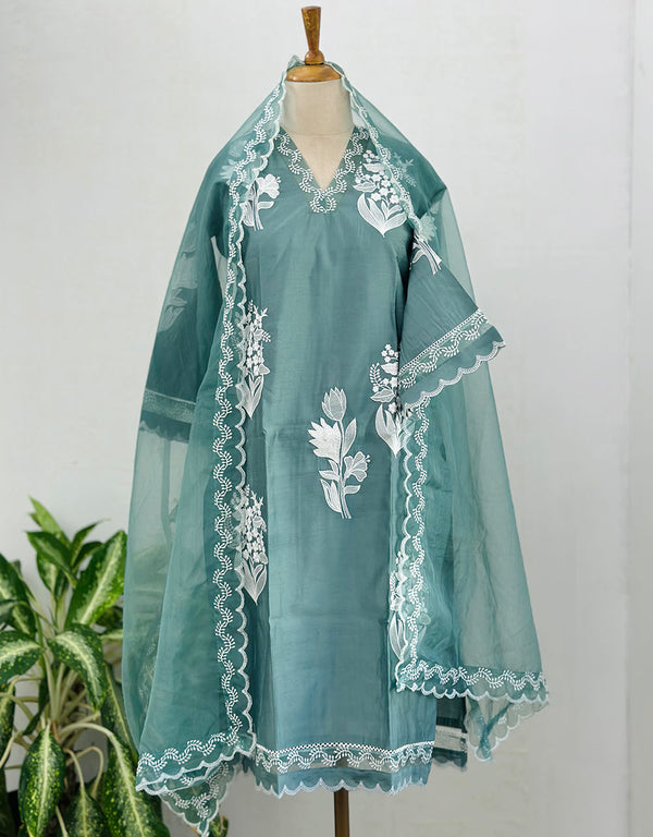 READY TO WEAR MUL COTTON KURTI SET WITH ORGANZA DUPATTA ✨