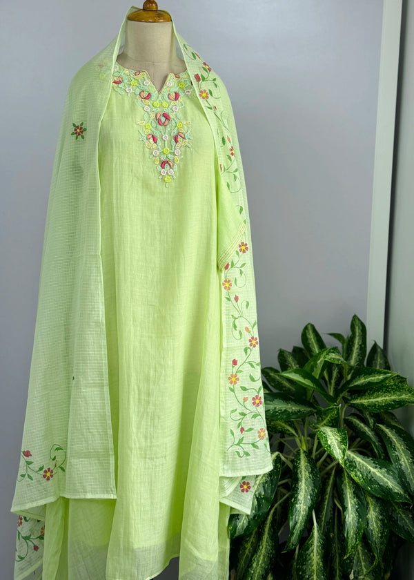 Premium Mul Chanderi Hand Detailed A-Line Kurti Set – Elegant Ethnic Charm