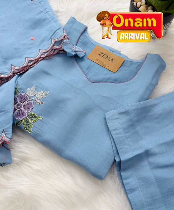 ✨ Premium Mul Chanderi Appliqué Work Kurti Set ✨