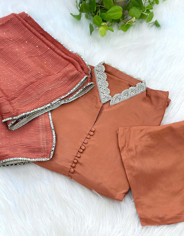 Ready-to-Wear Tissue Silk Hand Work Kurti Set ✨