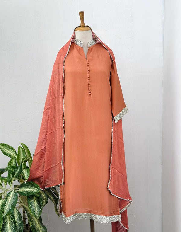 Ready-to-Wear Tissue Silk Hand Work Kurti Set ✨