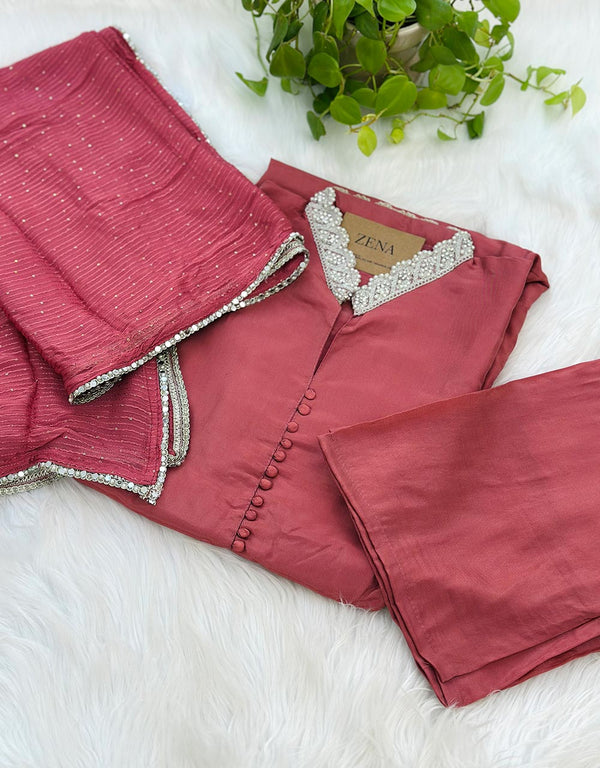 Ready-to-Wear Tissue Silk Hand Work Kurti Set ✨