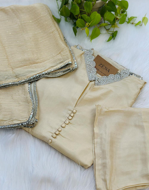 Ready-to-Wear Tissue Silk Hand Work Kurti Set ✨