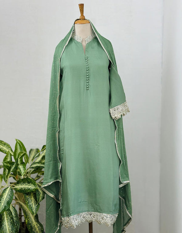 Ready-to-Wear Tissue Silk Hand Work Kurti Set ✨