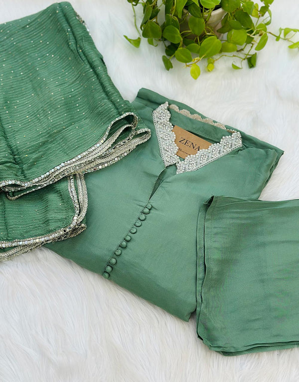 Ready-to-Wear Tissue Silk Hand Work Kurti Set ✨