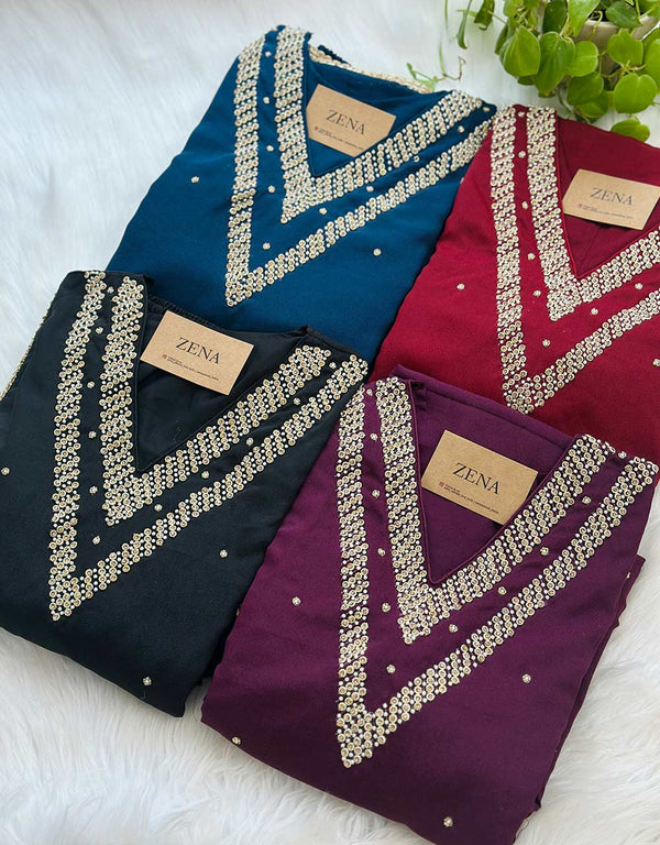 Ready-to-Wear Partywear Suit – Crepe Elegance with Handwork ✨